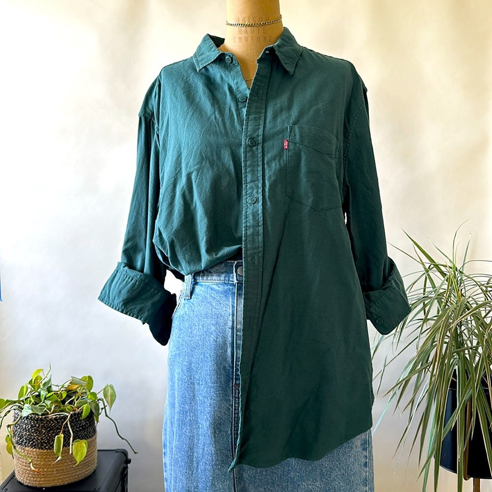 Levi's Dark Green Button Down Long Sleeve Shirt, Men's XL